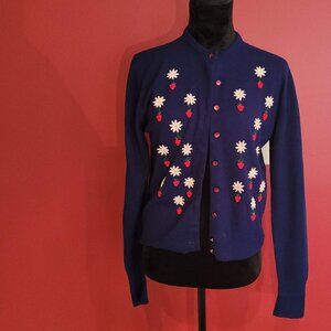 Vintage 1950s Navy blue embroidered sweater